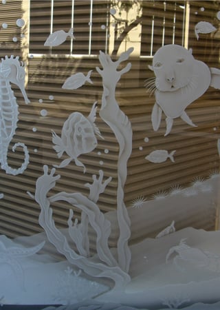 Window with sandblast Frosted Glass Design Art Glass Featuring Sandblast Etched Glass by Sans Soucie