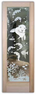 Art Glass Interior Door Featuring Sandblast Frosted Glass by Sans Soucie for Not Private with Oceanic Aquarium Sea Lion Design