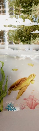 Door Glass Insert with Frosted Glass Oceanic Aquarium Sea Turtle Design by Sans Soucie
