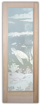 Interior Door with Frosted Glass Oceanic Aquarium Sea Turtle Design by Sans Soucie