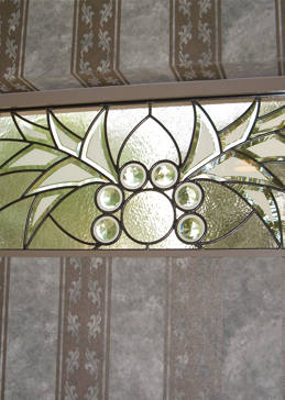 Art Glass Window Featuring Sandblast Frosted Glass by Sans Soucie for Not Private with Traditional Arabesque Bevels Wide Design