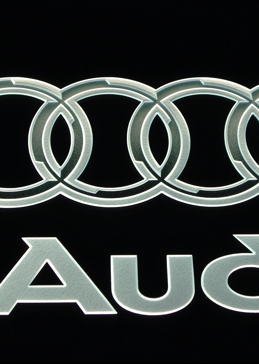 Art Glass Glass Sign Featuring Sandblast Frosted Glass by Sans Soucie for Semi-Private with Logos Audi (similar look)  Design
