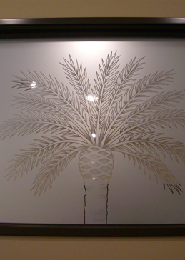Art Glass Window Featuring Sandblast Frosted Glass by Sans Soucie for Semi-Private with Palm Trees Bahama Palm Design