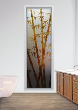 Private Window with Sandblast Etched Glass Art by Sans Soucie Featuring Bamboo Shoots II Copper Asian Design
