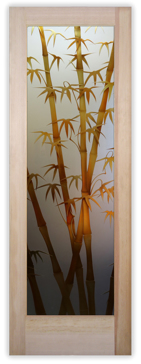 Private Interior Door with Sandblast Etched Glass Art by Sans Soucie Featuring Bamboo Shoots II Copper Asian Design