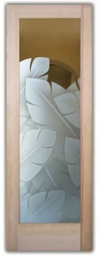 Handmade Sandblasted Frosted Glass Front Door for Semi-Private Featuring a Tropical Design Banana Leaves by Sans Soucie