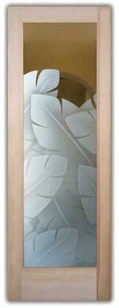 Front Door featuring a Frosted Glass Tropical Design Sandblast Etched Glass Banana Leaves Design by Sans Soucie