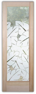 Handmade Sandblasted Frosted Glass Front Door for Semi-Private Featuring a Tropical Design Banana Leaves by Sans Soucie