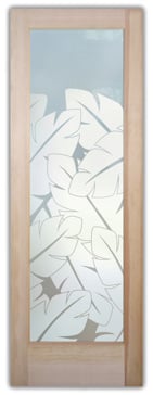 Handmade Sandblasted Frosted Glass Interior Door for Private Featuring a Tropical Design Banana Leaves by Sans Soucie