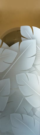 Door Glass Insert featuring a Frosted Glass Tropical Design Sandblast Etched Glass Banana Leaves Design by Sans Soucie