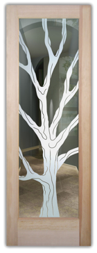Not Private Interior Door with Sandblast Etched Glass Art by Sans Soucie Featuring Barren Branches Trees Design