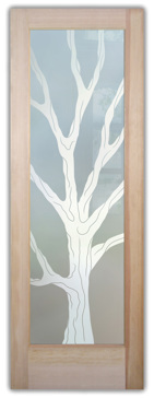 Private Front Door with Sandblast Etched Glass Art by Sans Soucie Featuring Barren Branches Trees Design