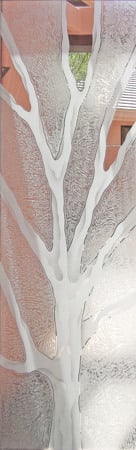 Door Glass Insert showcasing a Frosted Glass Tree Design with Sandblast Etched Glass Art by Sans Soucie Barren Branches Design