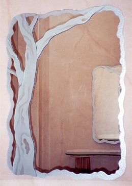 Private Mirror with Sandblast Etched Glass Art by Sans Soucie Featuring Barren Branches Trees Design