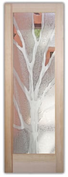 Semi-Private Interior Door with Sandblast Etched Glass Art by Sans Soucie Featuring Barren Branches Trees Design