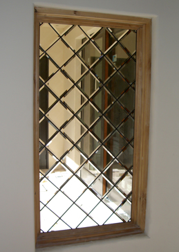 Handcrafted Etched Glass Window by Sans Soucie Art Glass with Custom Traditional Design Called Beveled Squares Creating Not Private