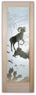 Handmade Sandblasted Frosted Glass Interior Door for Semi-Private Featuring a Wildlife Design Bighorn by Sans Soucie