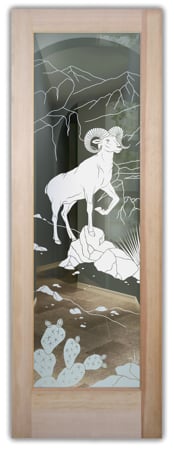 Front Door featuring a Frosted Glass Wildlife Design Sandblast Etched Glass Bighorn Design by Sans Soucie