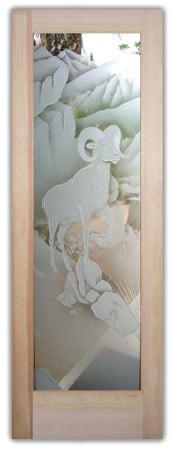 Interior Door featuring a Frosted Glass Wildlife Design Sandblast Etched Glass Bighorn Design by Sans Soucie