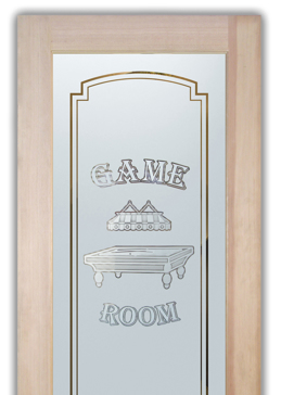 Bathroom Door with Frosted Glass Whimsical Billiards Design by Sans Soucie