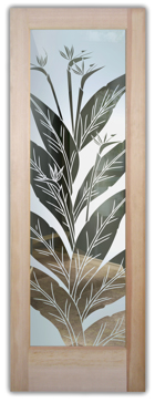 Handmade Sandblasted Frosted Glass Interior Door for Semi-Private Featuring a Tropical Design Bird of Paradise by Sans Soucie