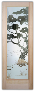 Art Glass Front Door Featuring Sandblast Frosted Glass by Sans Soucie for Semi-Private with Asian Bonsai II Design