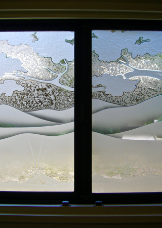Window with a sandblast Frosted Glass Asian Design Custom-Designed Decorative Etched Glass