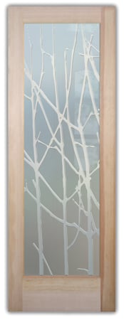 Interior Door with a sandblast Frosted Glass Tree Design Custom-Designed Decorative Etched Glass