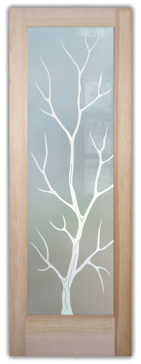 Front Door with a Frosted Glass Branch Out Trees Design for Private by Sans Soucie Art Glass