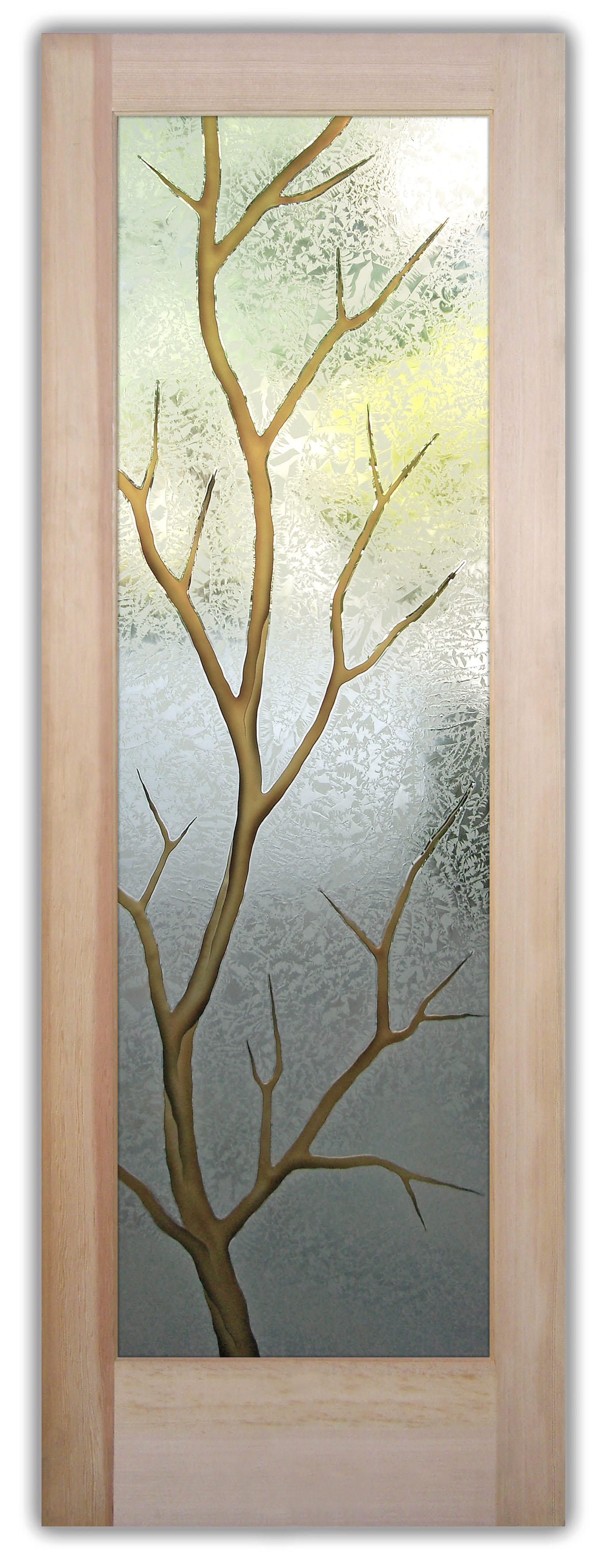 Modern farmhouse front door featuring Branch Out II glass design