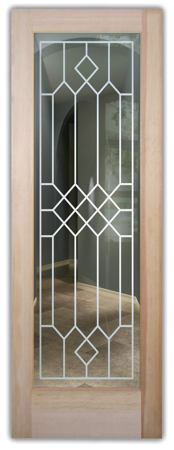 Front Door featuring a Frosted Glass Traditional Design Sandblast Etched Glass Camelot Design by Sans Soucie