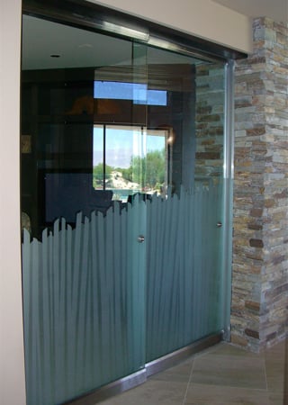 Interior Glass Door with a sandblast Frosted Glass Geometric Design Custom-Designed Decorative Etched Glass