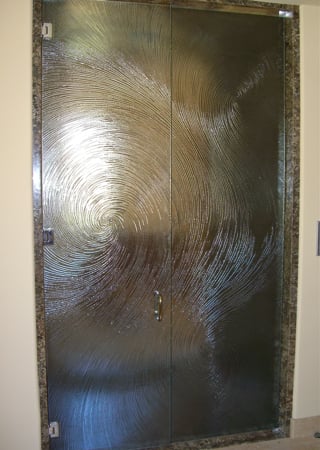 Shower Enclosure with a Frosted Glass Cast Swirls II - Cast Glass CGI Oceanwave Interior Oceanic Design for Semi-Private by Sans Soucie Art Glass