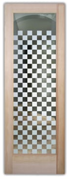 Handmade Sandblasted Frosted Glass Front Door for Semi-Private Featuring a Geometric Design Checkerboard by Sans Soucie
