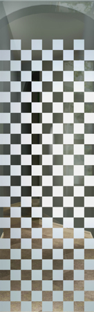 Door Glass Insert featuring a Frosted Glass Geometric Design Sandblast Etched Glass Checkerboard Design by Sans Soucie