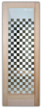 Handmade Sandblasted Frosted Glass Interior Door for Not Private Featuring a Geometric Design Checkerboard by Sans Soucie