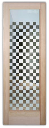 Front Door featuring a Frosted Glass Geometric Design Sandblast Etched Glass Checkerboard Design by Sans Soucie