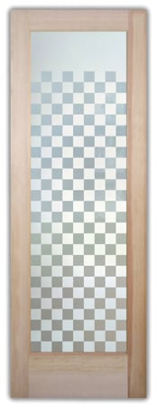 Interior Door featuring a Frosted Glass Geometric Design Sandblast Etched Glass Checkerboard Design by Sans Soucie
