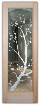 Front Door with Frosted Glass Asian Cherry Blossom Design by Sans Soucie