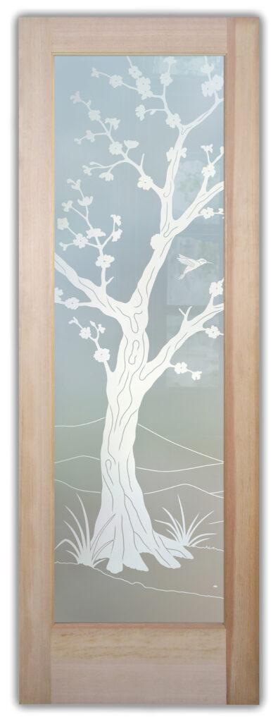 Cherry blossom tree frosted glass door with 1D private etched design