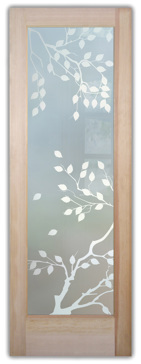 Private Interior Door with Sandblast Etched Glass Art by Sans Soucie Featuring Cherry Tree Asian Design