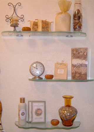 Shelf with sandblast Frosted Glass Design Art Glass Featuring Sandblast Etched Glass by Sans Soucie