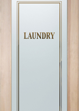 Custom-Designed Decorative Laundry Door with Sandblast Etched Glass by Sans Soucie Art Glass Handcrafted by Glass Artists