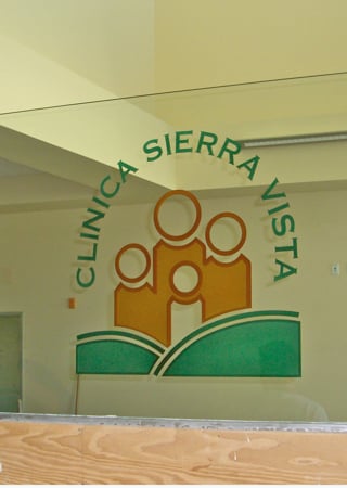 Partition with a Frosted Glass Clinica Sierra Vista (similar look) Logos Design for Semi-Private by Sans Soucie Art Glass