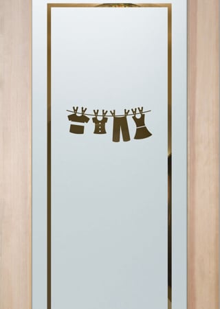 Laundry Room Door featuring Frosted Glass Design Etched Glass by Sans Soucie Art Glass with Custom Country Farmhouse Design Clothesline