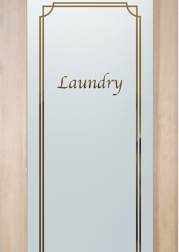 Handcrafted Etched Glass Laundry Door by Sans Soucie Art Glass with Custom Traditional Design Called Concave Corner Laundry Creating Semi-Private