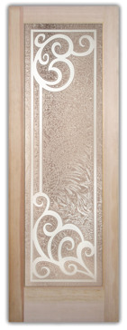 Handcrafted Etched Glass Interior Door by Sans Soucie Art Glass with Custom Wrought Iron Design Called Concorde Creating Semi-Private