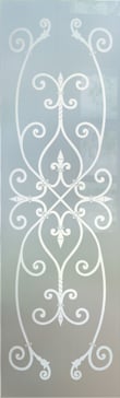 Art Glass Interior Insert Featuring Sandblast Frosted Glass by Sans Soucie for Private with Wrought Iron Corazones Design