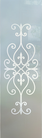 Door Glass Insert with a sandblast Frosted Glass Wrought Iron Design Custom-Designed Decorative Etched Glass