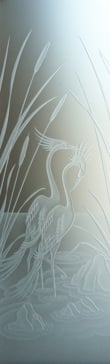 Private Entry Insert with Sandblast Etched Glass Art by Sans Soucie Featuring Cranes & Cattails Wildlife Design